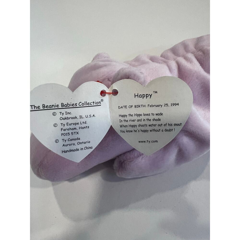 Ty Beanie Baby Happy the Hippo 1994 Beanbag Plush Stuffed Toy Collectible - Picture 6 of 12